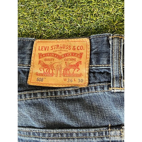 Levi's 508 Straight Jeans Men 36x30 Blue Whiskered Denim Stretch Pockets Zip Fly - Picture 3 of 5